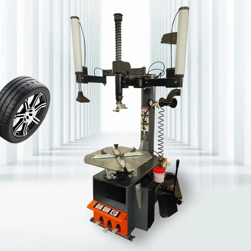 Semi-automatic tire changer with 220 volts power supply with auxiliary arm and plastic cover