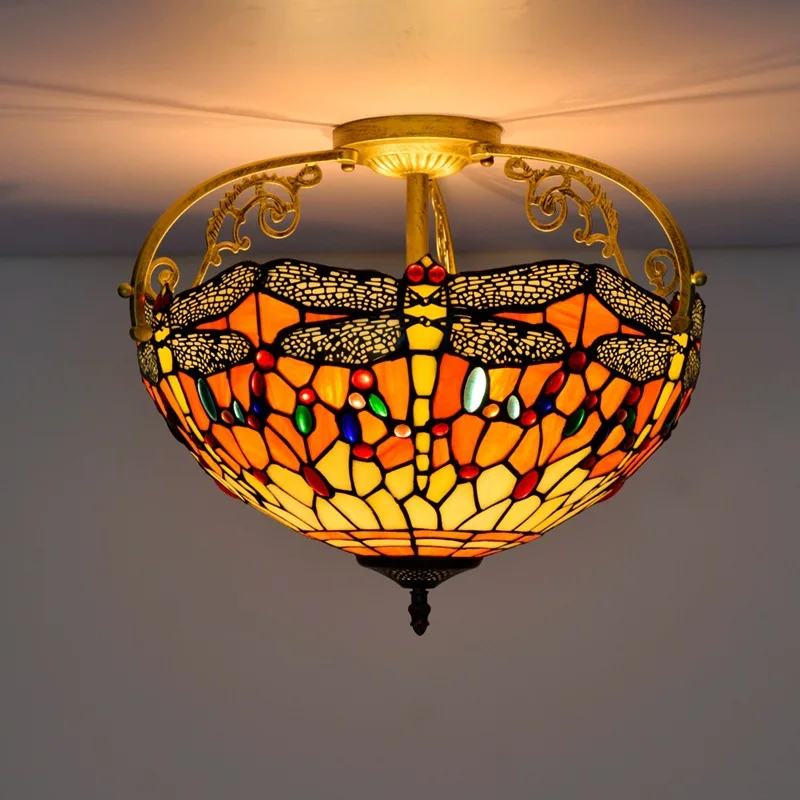 

Red Dragonfly Style Decorative Tiffany 16-inch Ceiling Lamp Stained Glass Bedroom Aisle Corridor Ceiling Lamp