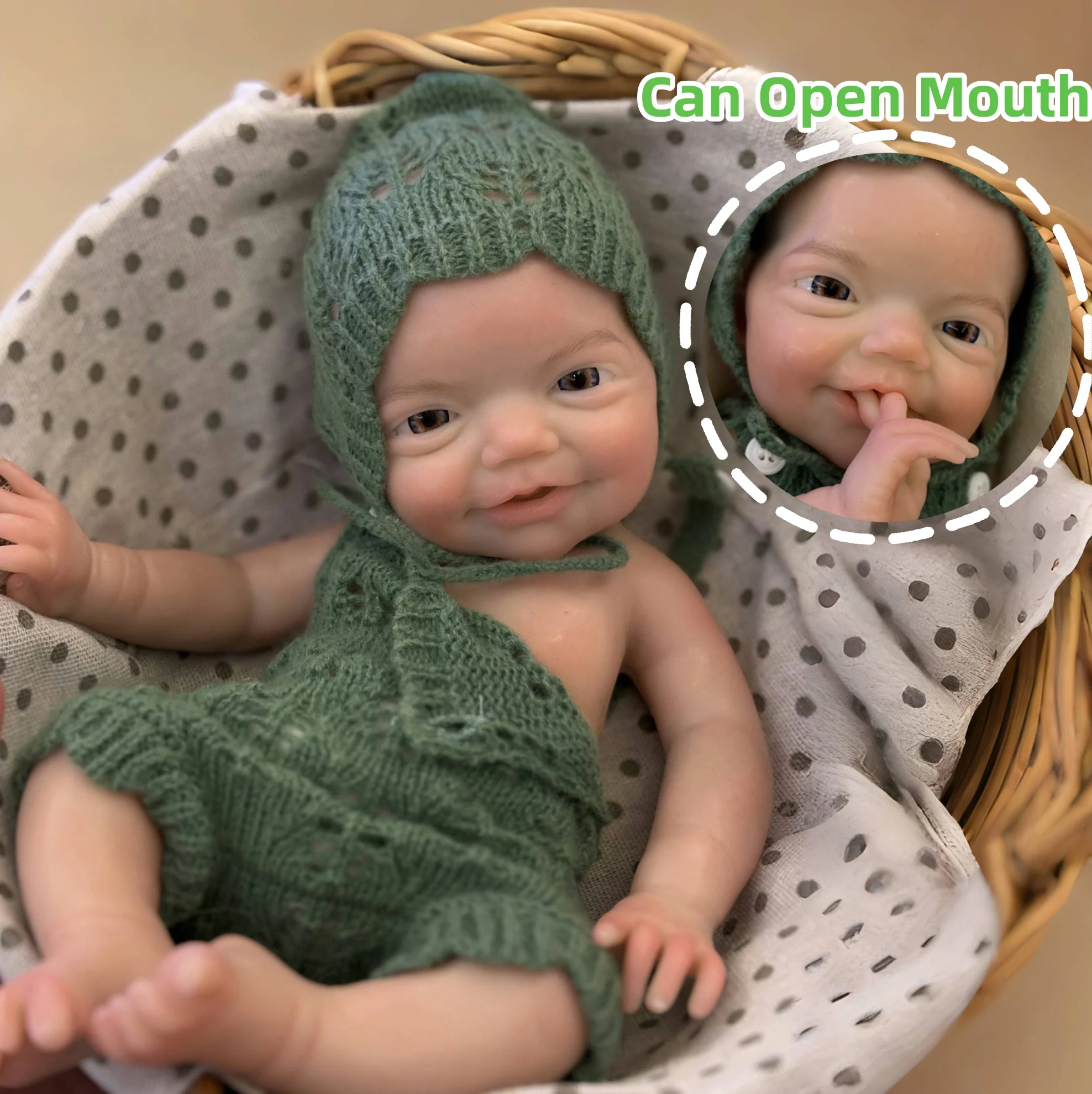 

Can Open Mouth Smile 33cm Silicone Boy Doll With Bald Very Cute Handmade Flexible Reborn Baby Doll For Kid's Christmas' Gift