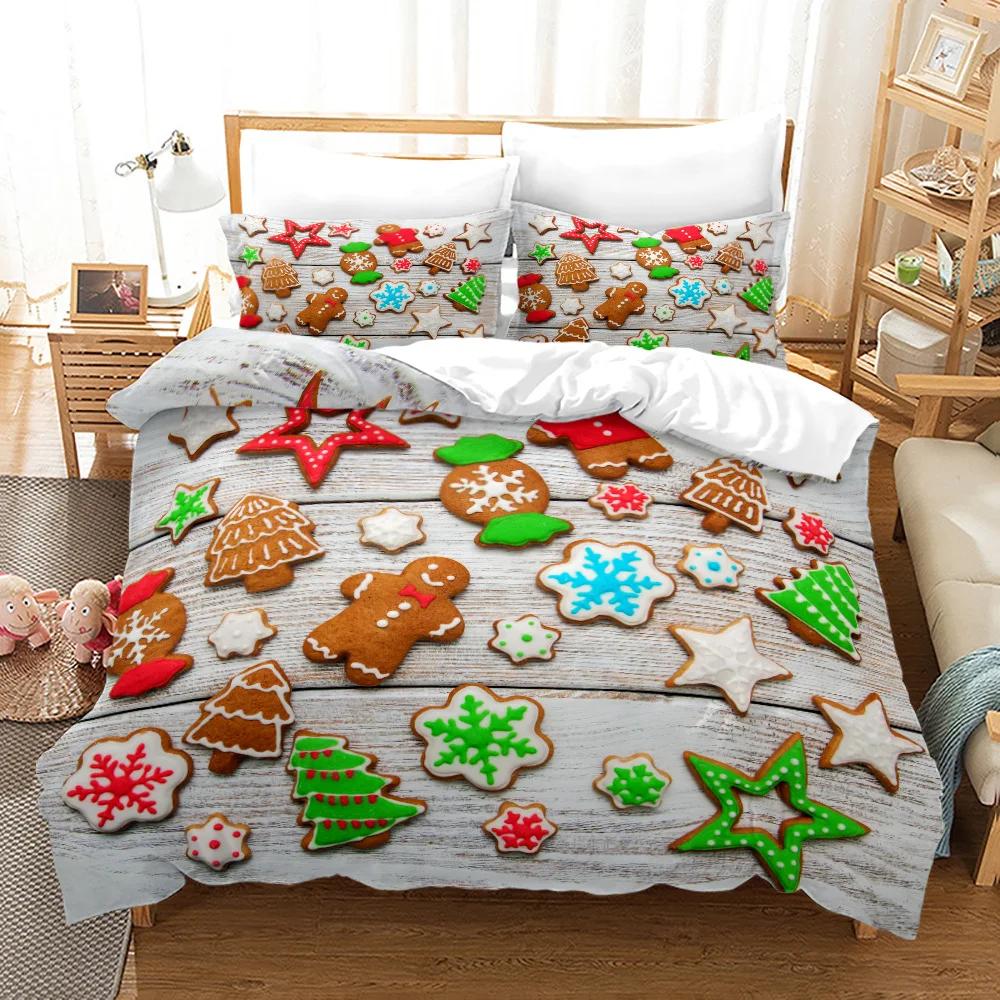 

Christmas Duvet Cover Set Snow Cookie Merry Christmas Festival Comforter Cover King Queen Size For Kids Polyester Bedding Set
