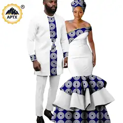 African Clothes for Couple Women Long Dresses Match Men Outfits Shirt and Pants Sets Dashiki Ladies Party Ruffles Dress Y23C002