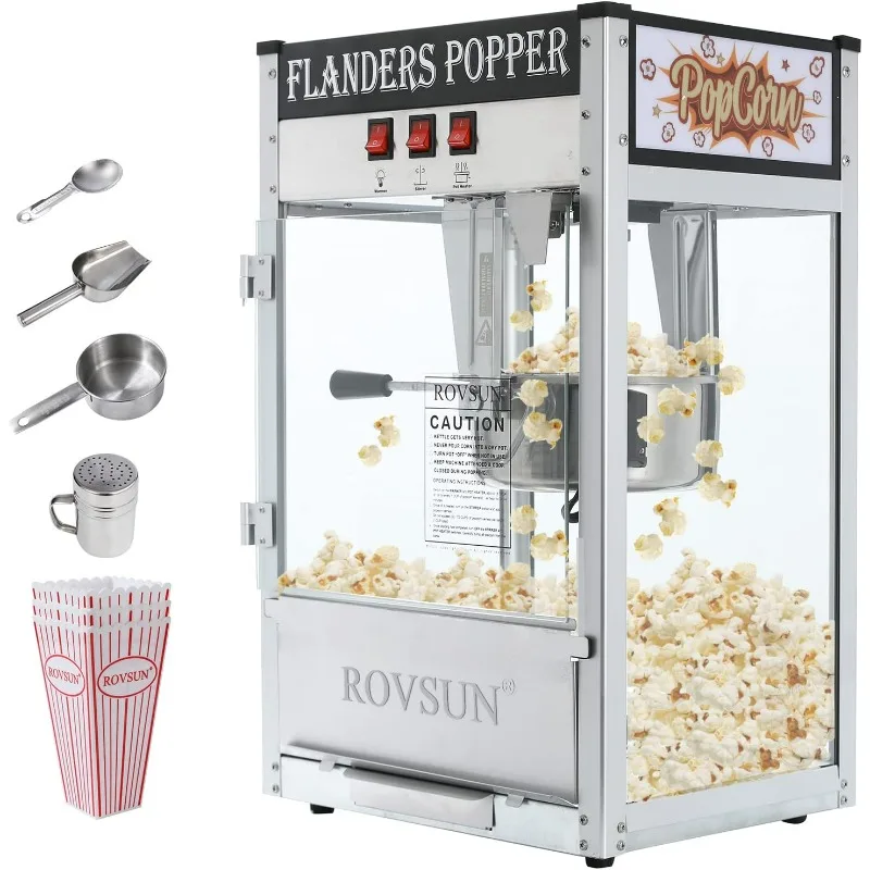 

Popcorn Machine Movie Theater Style with 8 Ounce Kettle Makes Up to 32 Cups, Countertop Popcorn Maker Commercial Popcorn Machine