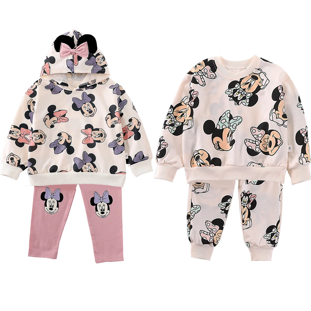 

Disney Cartoon 2PCS Full Pringting Top and Bottom Set Sporty Hooded Pullover+Pants Unisex Minnie Mickey Spring Autumn Clothes Se