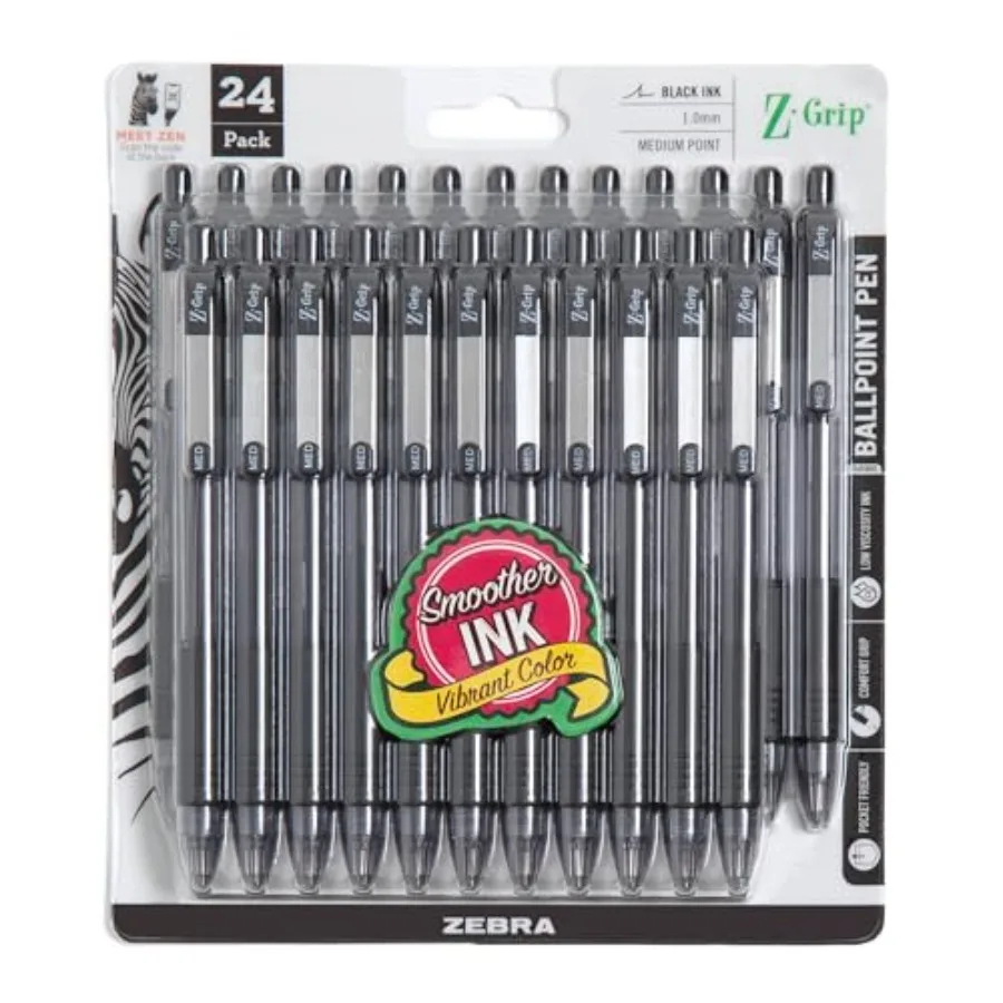 

Z-Grip Retractable Ballpoint Pen, Smooth-Flowing Black Ink, 1.0mm Medium Point, School and Office Supplies, Ideal for Note-Taki