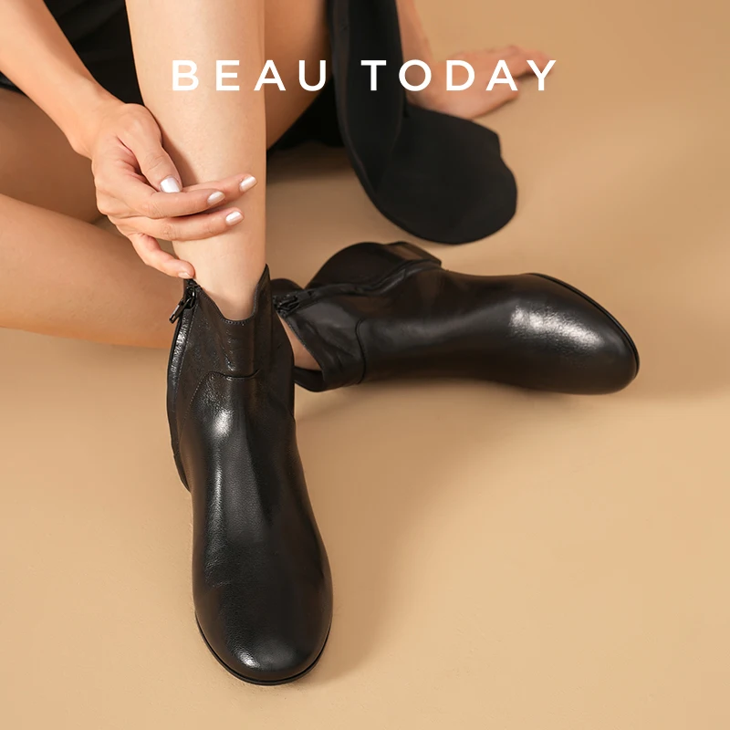 

Ботильоны BEAUTODAY, женские замшевые ботинки «Челси» с круглым носком и молнией, однотонные женские туфли из овчины, ручная работа 03D73