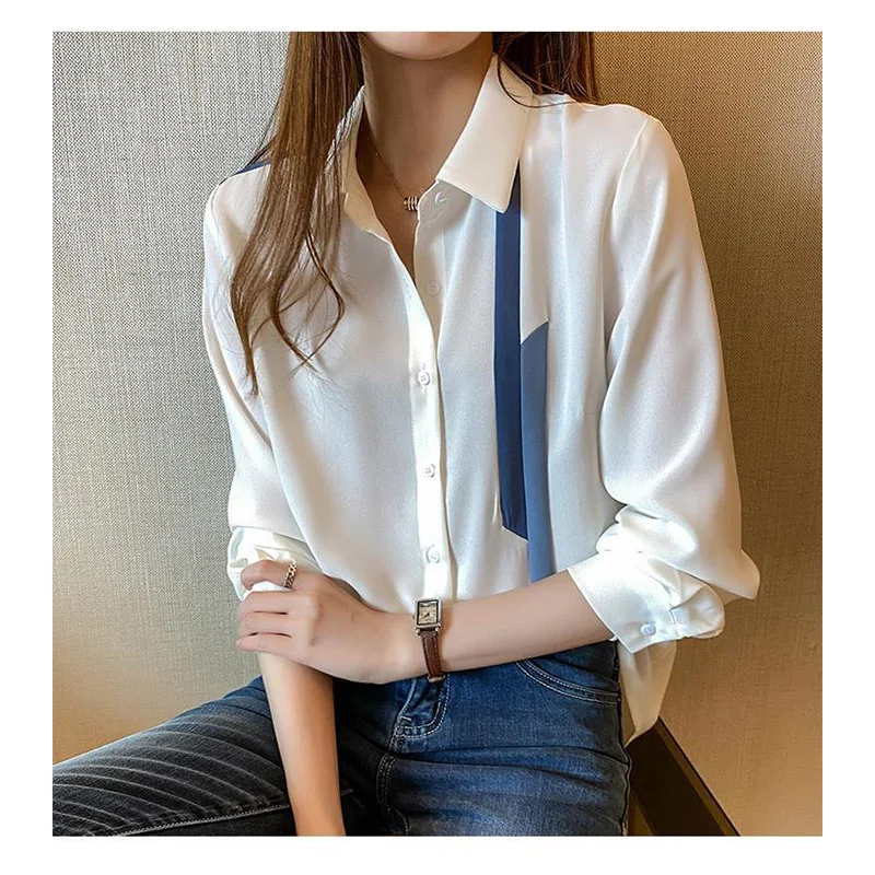 

Spring Autumn Chiffon Blouse Women Shirts Temperament Long Sleeves Shirt Female Casual Turn-down Collar White Blousas Ladies