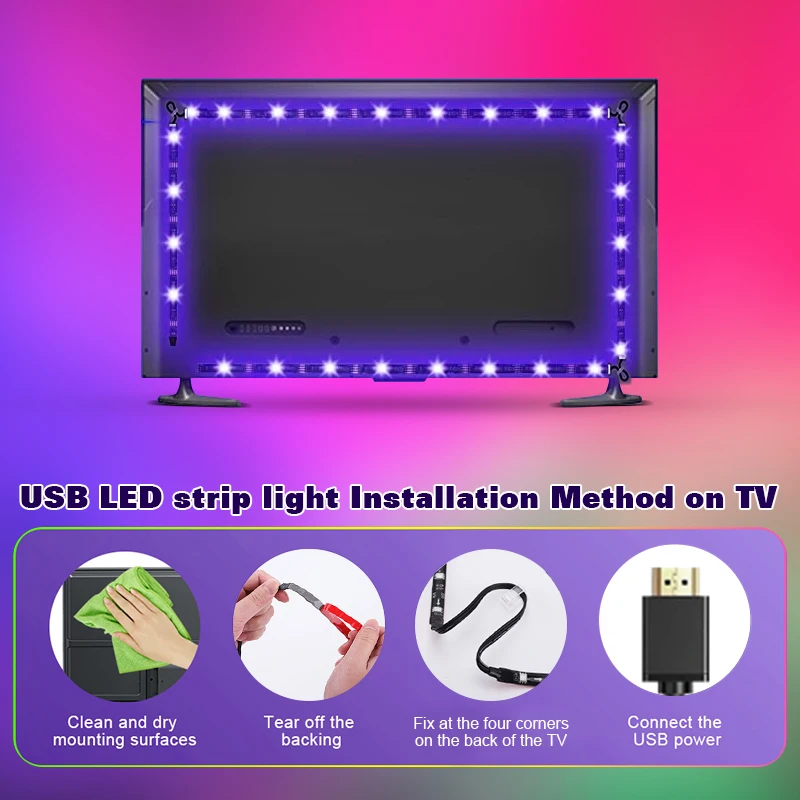 Smart Ambient TV LED Backlight,HDMI-Compatible 2.0 Device Sync Box Strip Light,40-85Inch Easy To Use Lighting Atmosphere Light