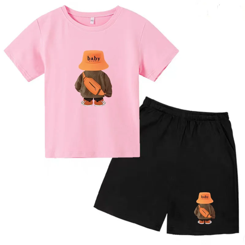 

Kids Set T-shirt Boys Girls Teen Summer Short Sleeve Top Kids Casual Pin Top T-shirt Set for Ages 3-13 Sports and Leisure Set