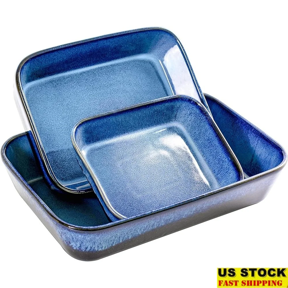 

Ceramic Baking Dishes Casserole Dish Set Non-Toxic Oven Safe Bakeware Ideal Lasagna Pizza Pasta Roasting Durable Easy Clean