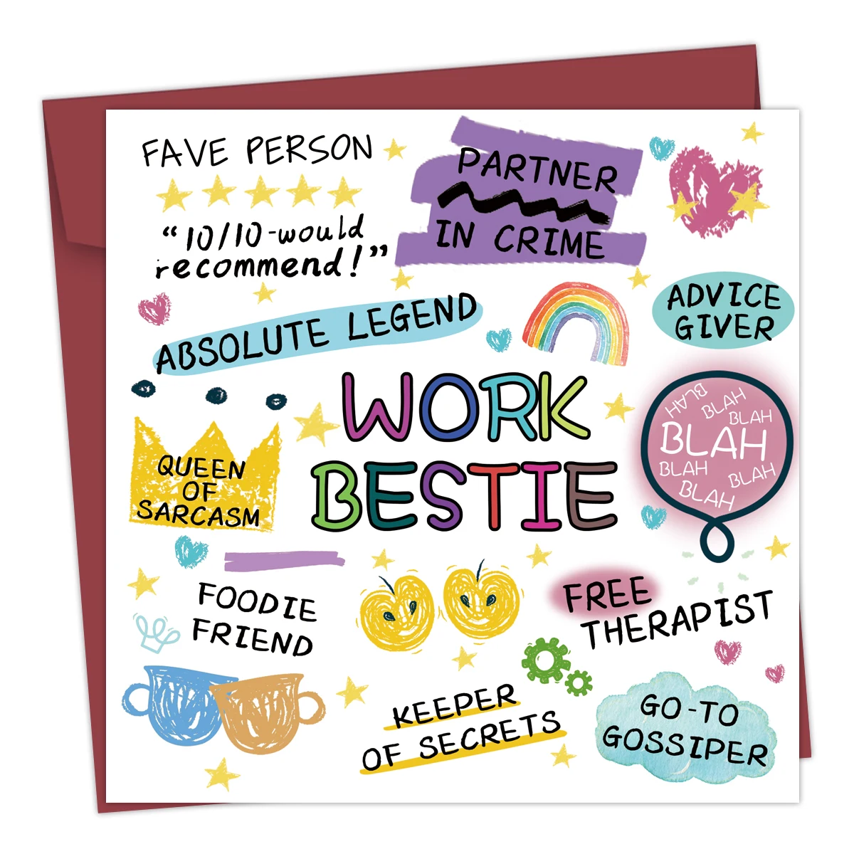 

1PC Funny Creative Work Bestie Card,Queen Of Sarcasm,Foodie Friend,Advice Giver,Funny New Job Leaving Card,Personalised Card