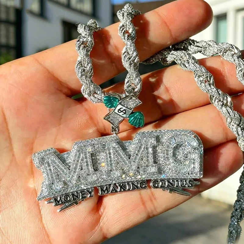 Hip Hop 5A+ CZ Stone Paved Bling Iced Out MMG Money Pendants Necklace for Men Rapper Jewelry Gold Silver Color