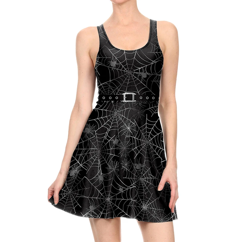 

Halloween women's dress spider web pattern dark style sleeveless vest short skirt Y2K girl funny European and American slim body