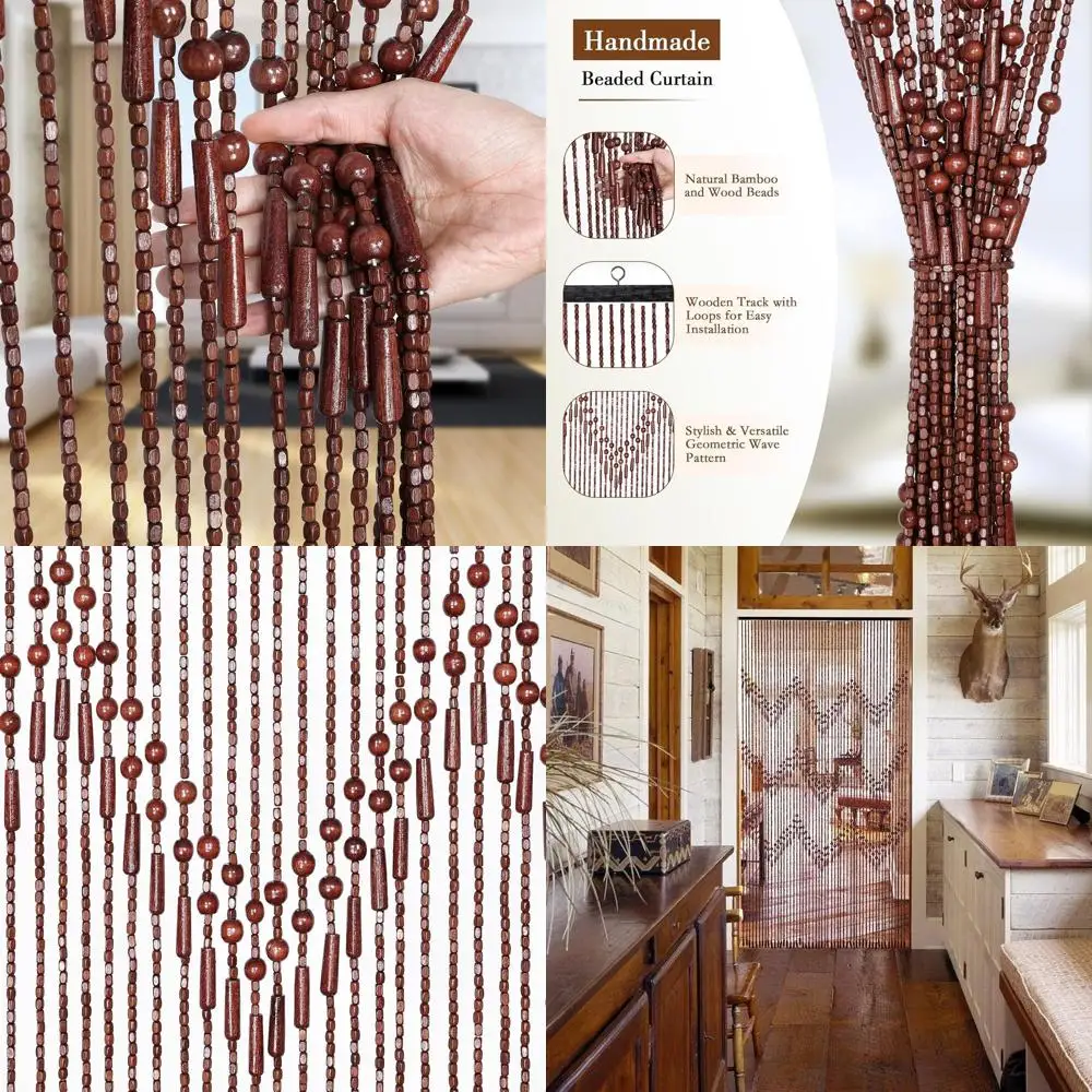 

Brown Bamboo Beaded Door Curtain, 35.5 x 75, Bohemian Style, Rustic Home Decor
