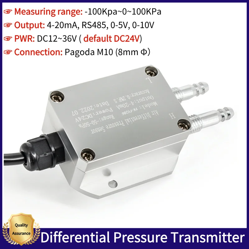 

Differential Pressure Transmitter-30Kpa~30Kpa Air Wind Pressure Sensor 4-20mA 0-10V 1-5V RS485 DC24V Pressure Transmitter