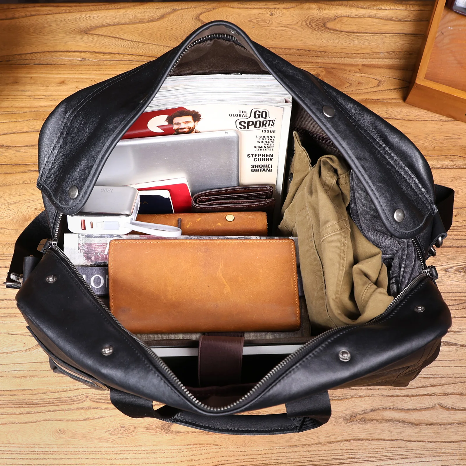 S.WORKER Vintage Echtleder Weekender Reisetasche Herren Top-Grain Rindsleder Handtasche Modische Sporttasche Handgepäck – Detail 17