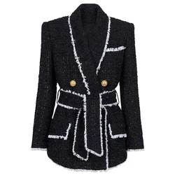 Spring And Autumn New High-end Women Tweed Waist Thin Foreign Trade Women's Suit Shorts Suit Women's Casual Blazers