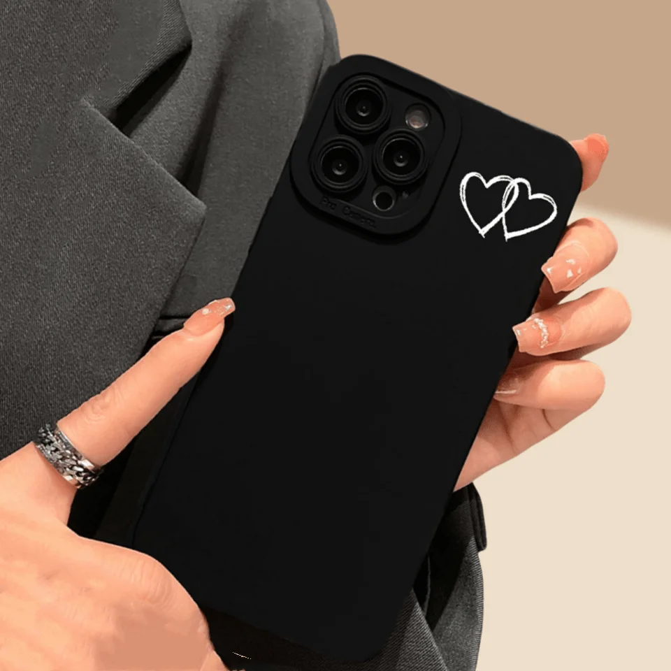 

Simple Small Love Pattern Black Matte TPU Phone Case For iPhone 14 15 16 Plus Pro Max 13 12 11 Pro 16E 8 7 SE 2022 XR XS X Funda