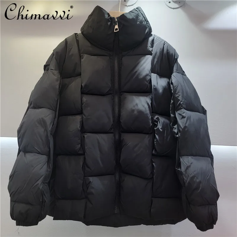 2025 ملابس الشتاء موضة جديدة الوقوف طوق سترة قطن الثقيلة متماسكة فضفاضة الراقية طويلة الأكمام سميكة معطف دافئ للنساء #4