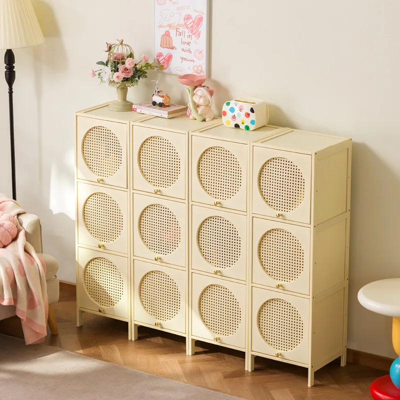 #Retro style bamboo and wood storage cabinet, cream style multi-layer shoe cabinet