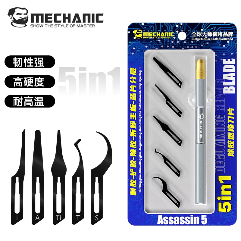 

MECHANIC Assassin 5 набор лезвий для пайки, 5 шт., нержавеющая сталь 301, расклейка, ручная полировка для ремонта материнской платы мобильного телефона