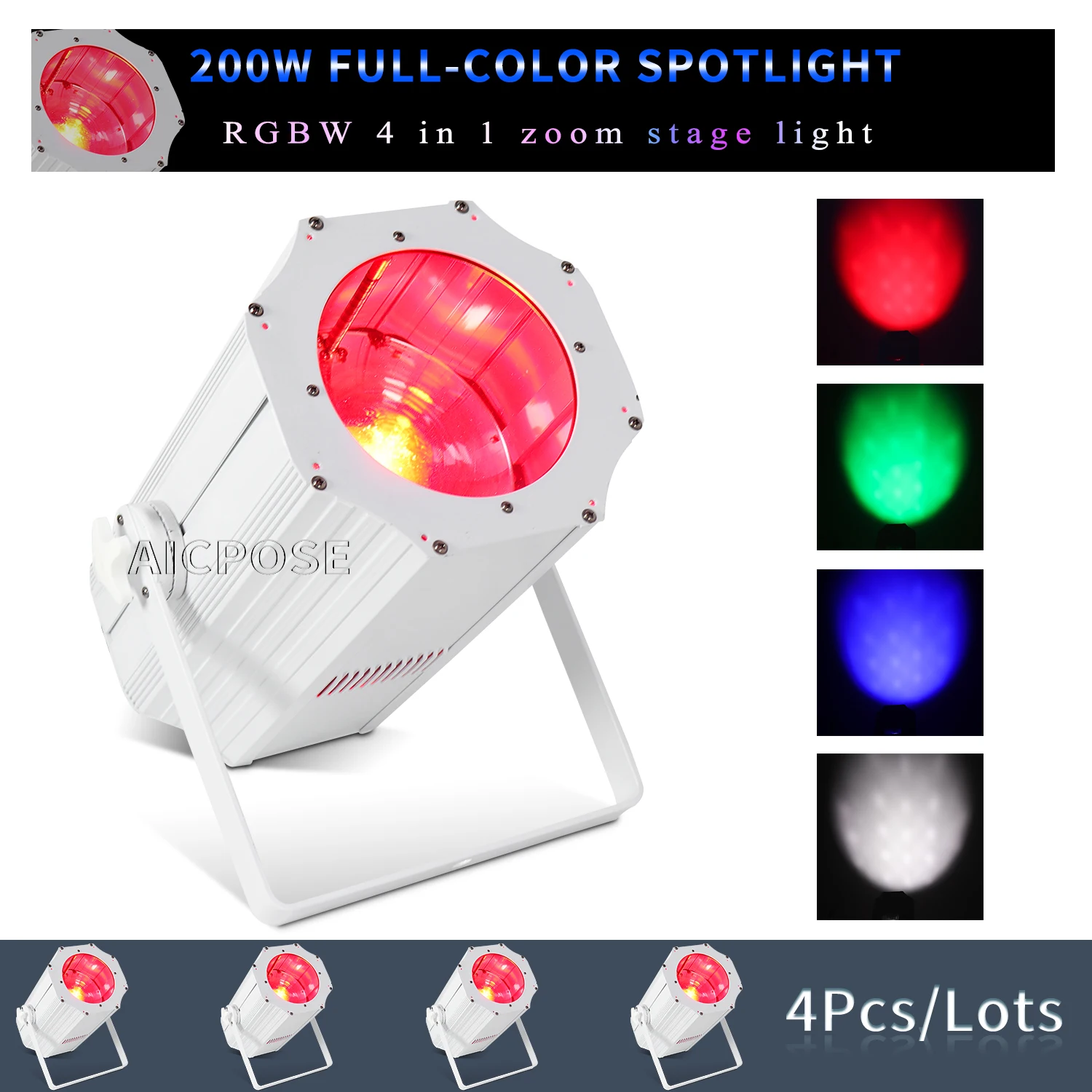 

4Pcs/Lots 200W Zoom Stage Light RGBW 4 in 1 LED Par Light DMX Control DJ Disco Equipment Party Wedding Show Film & TV Spotlight