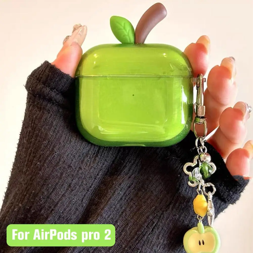 حافظة حماية جديدة من مادة TPU على شكل أبل لأجهزة AirPods 4 Pro 2 بتصميم واقعي شفاف مع هدية على شكل ورقة شجر أخضر/أحمر لأجهزة AirPods