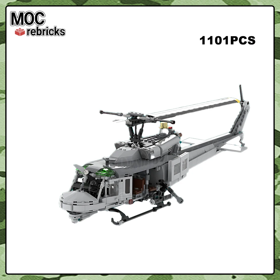 WW II Military Weapon Series UH-1N MOC Building Blocks Utility Helicopter Model Bricks Puzzle Toys For Children's Birthday Gifts