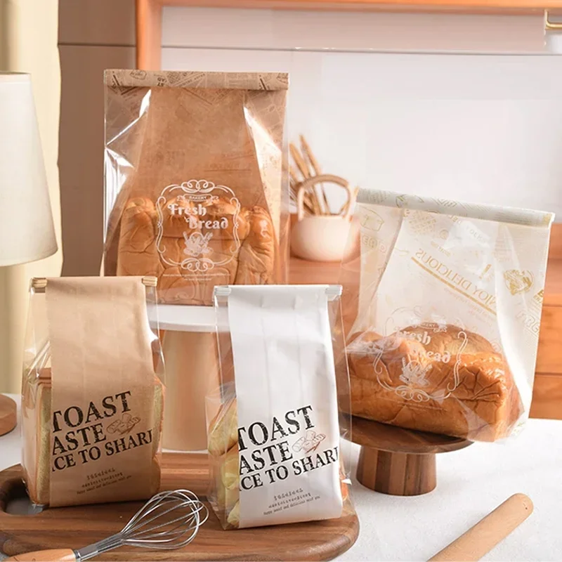 10-50 قطعة كرافت ورقة أكياس تغليف الخبز وجبة خفيفة شفافة دونات الكرواسون توالت حافة حقيبة DIY بها بنفسك لوازم الخبز الطرف الديكور