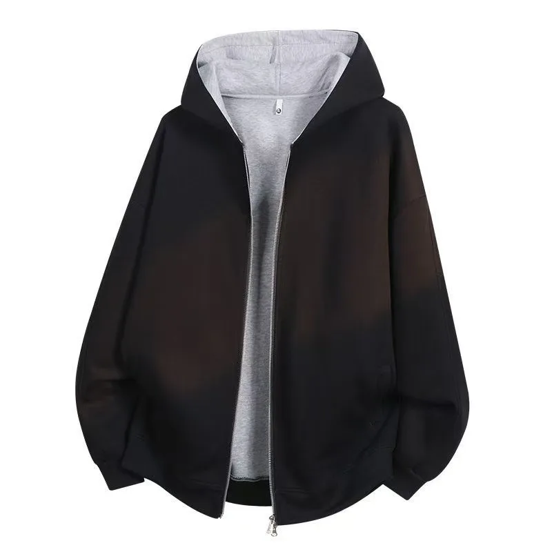 

Унисекс тяжелая однотонная куртка-кардиган с капюшоном в минималистском городском американском стиле для мужчин