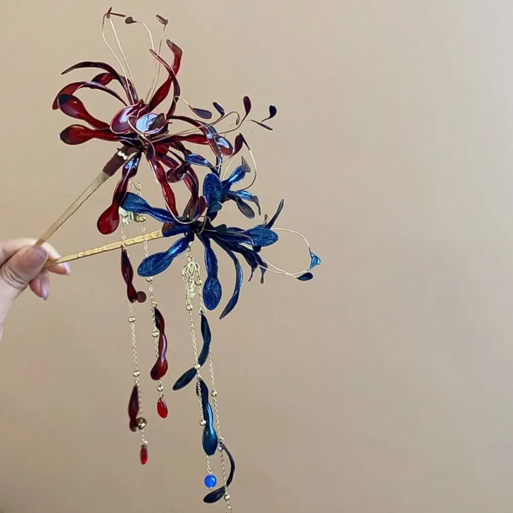 سوبر الجنية الأحمر العنكبوت زهرة الزنبق الشعر العصي للنساء نازف النفط شرابة دبابيس الشعر خمر حساسة Hanfu عيدان الزفاف