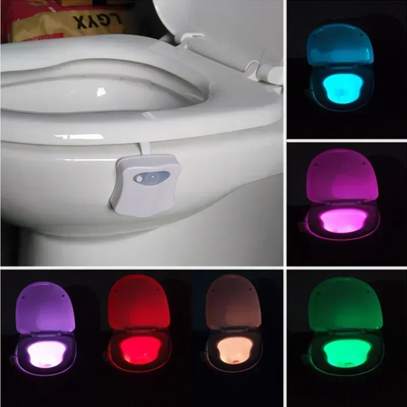 SANDYHA WC ห้องน้ําไฟ LED Smart PIR Motion Sensor ที่นั่งโคมไฟกลางคืน 8 สีแบตเตอรี่ AAA Backlight สําหรับชาม