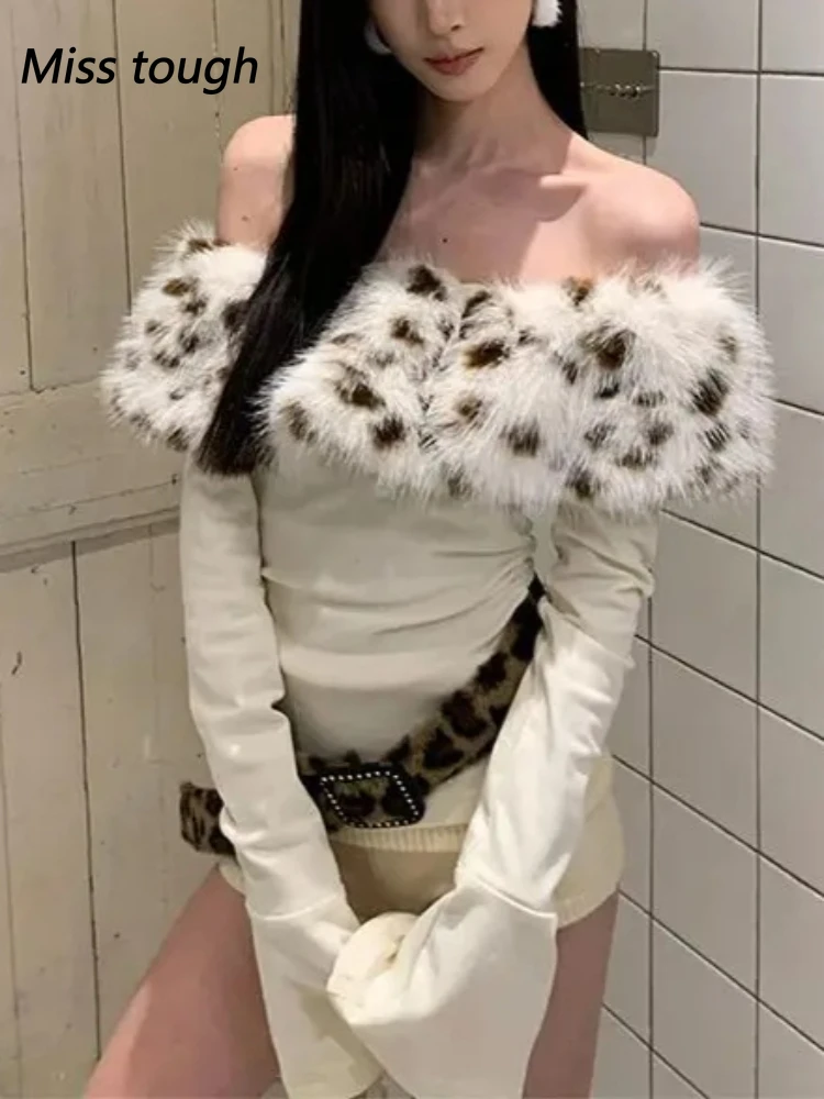 

Korean Fashion Sexy Girl Y2k Vintage Women's Tops Plaid Collar Long Sleeve T-shirt Single-shoulder Design Blouse Woman Clothes