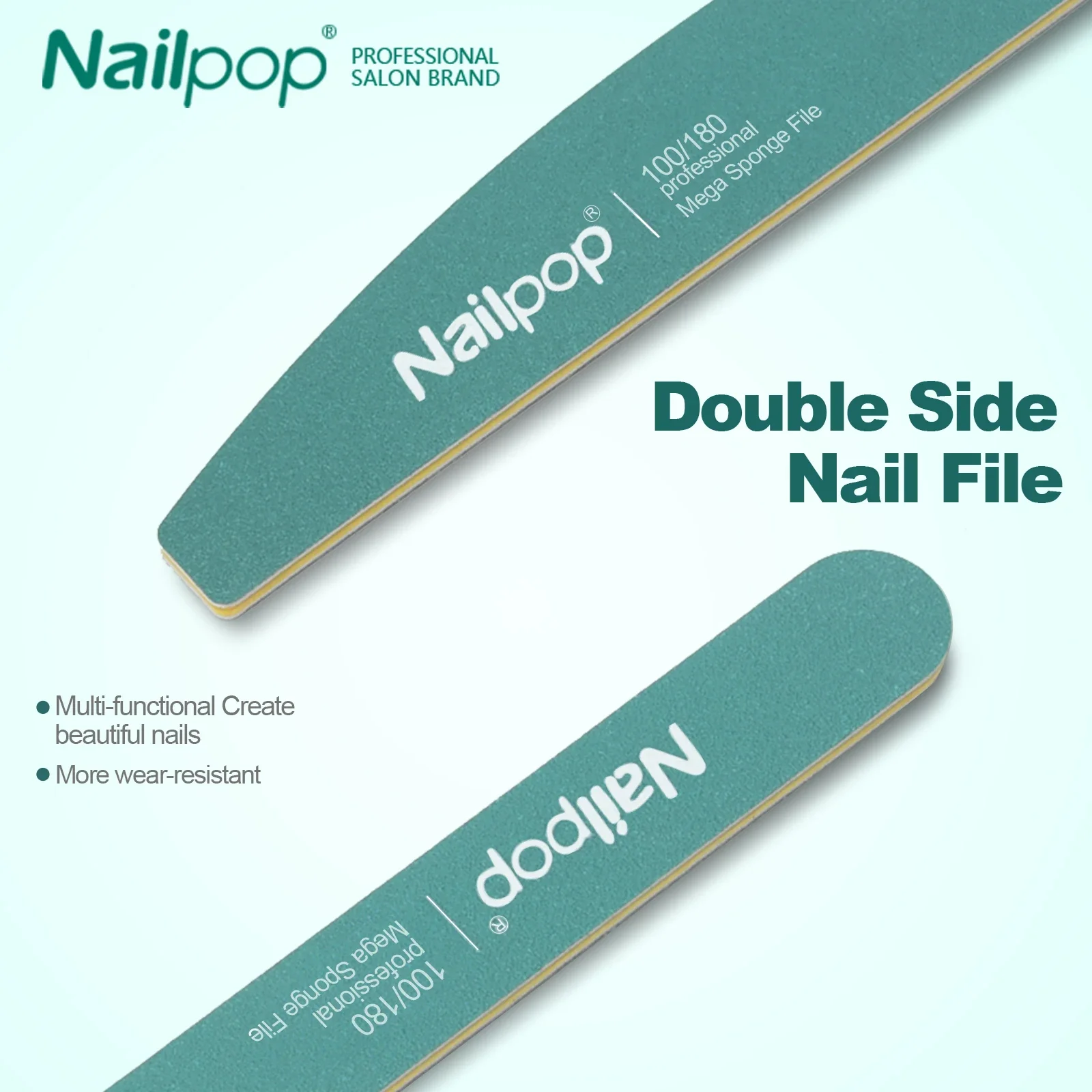 

Nailpop 10pcs Double Side Nail File 100/180 Grit Professional Manicure Pedicure Buffering Tool and Nail Buffering Reusable Files