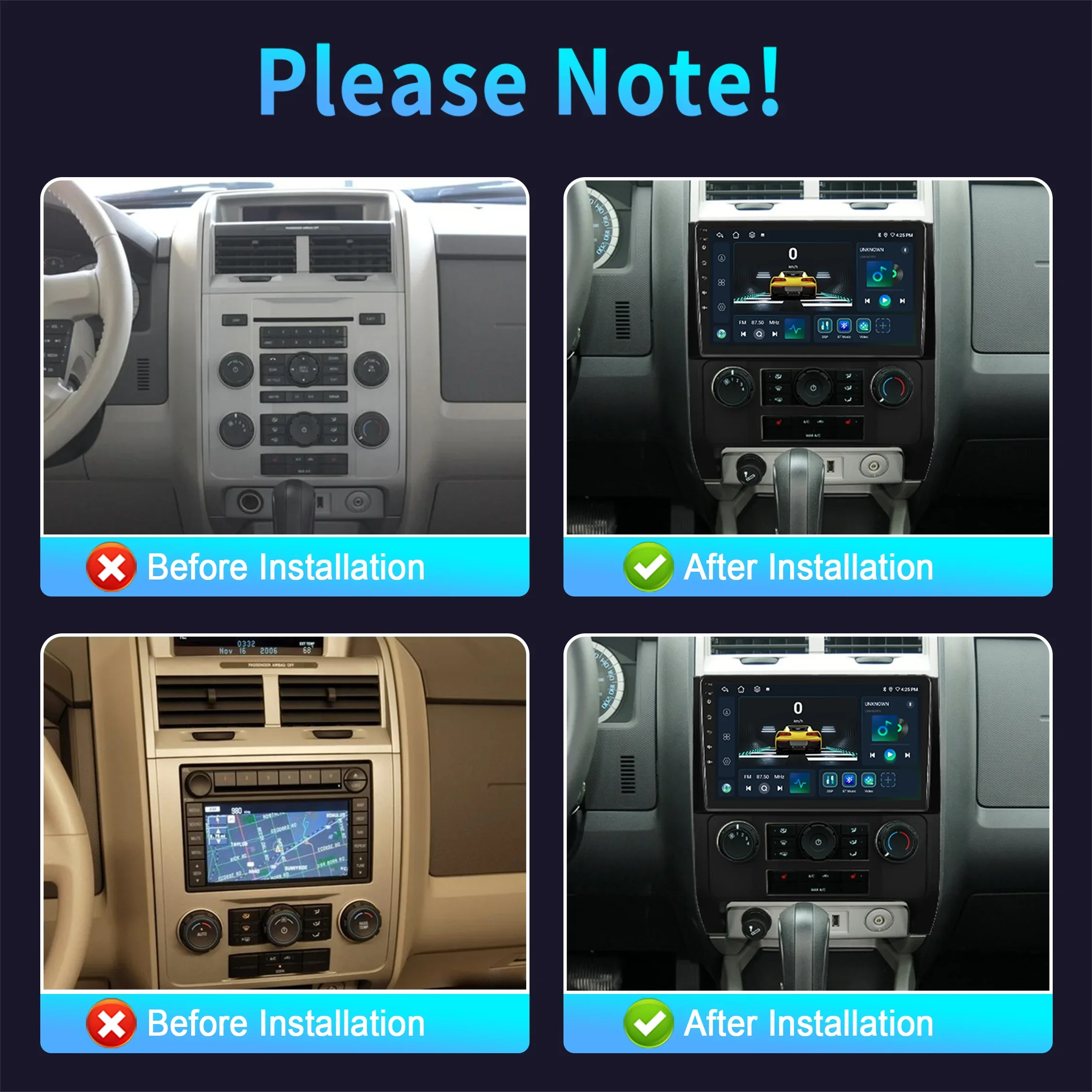 

For Ford Escape 2007-2012 Wireless BT CarPlay Android 14 Radio Car Multimedia Player Touch 2K QLED Screen