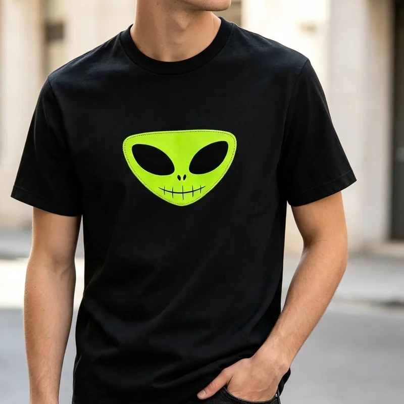 Neon Alien Face T-Shirt Green Alien Smile Graphic Black Navy Gray Casual Cotton Streetwear Unisex Sci-FiOutdoor Fashion Tee