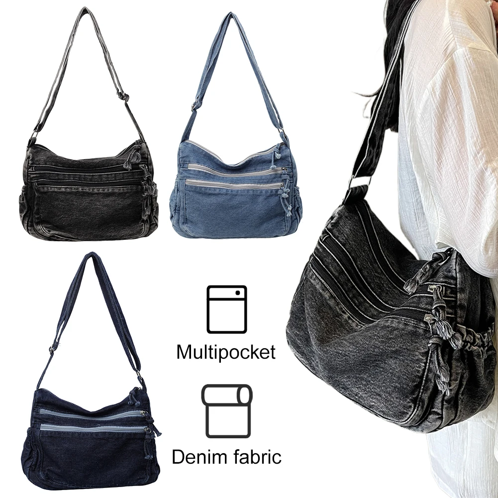 

Women Denim Fashion Shoulder Bag Large Capacity Casual Messenger Bag Adjustable Strap Stylish Crossbody Bag Outdoor Travel Bag