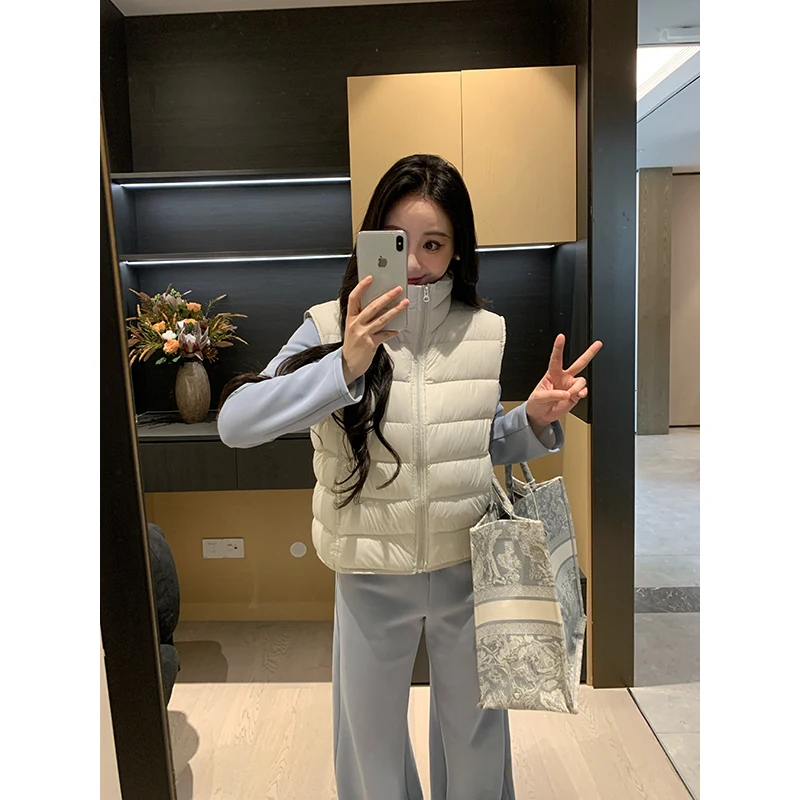 

XIN Women's Lightweight Padded Vest Autumn Winter Stand Collar Slimming Versatile Cloud Pattern Du down Jaet Outerwear