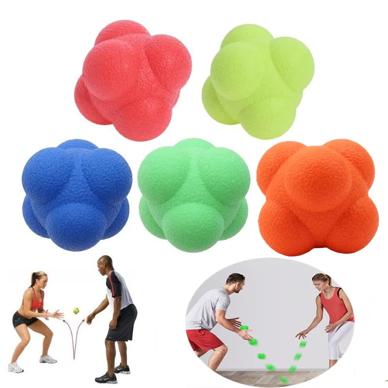 Hexagonal Reaction Ball Toy Speed Agility Training Silicone Ball Coordination Reflex Sports Fitness Training Ball for Child Adul