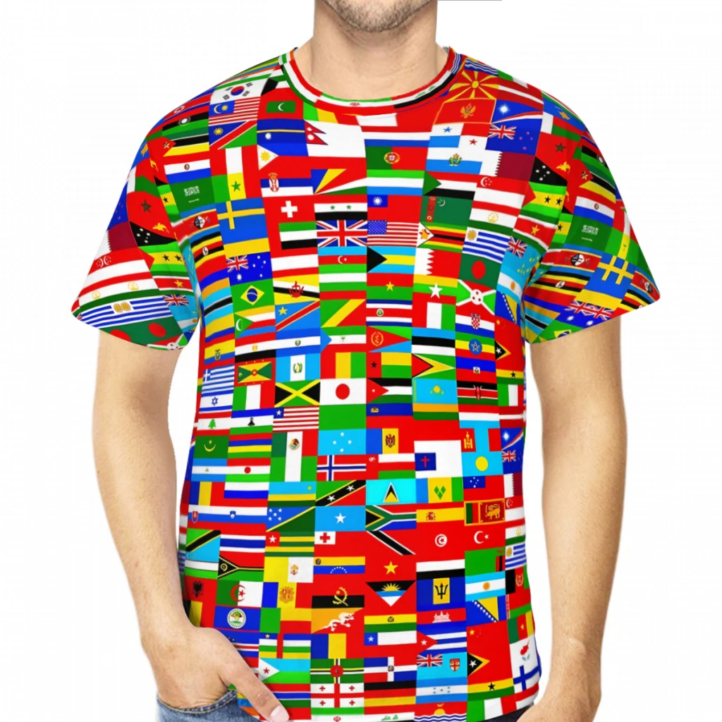 Color Polyester TShirts Flags Of The World Print Homme Thin T Shirt Hipster Tops