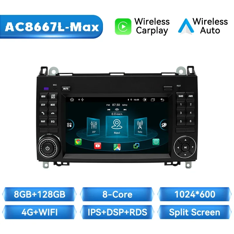 Ai Voice Android 14 Draadloze Carplay Auto Radio Voor Mercedes Benz B200 Sprinter W906 W639 Ab Klasse W169 W245 Viano Vito Gps Wifi