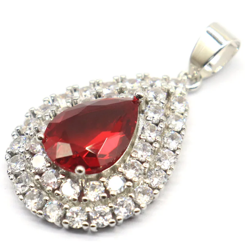 Buy 3 Get 1 Free 37x22mm Delicate Fine Cut Red Blood Ruby Green Emerald White CZ Daily Wear Females Gift Silver Pendant