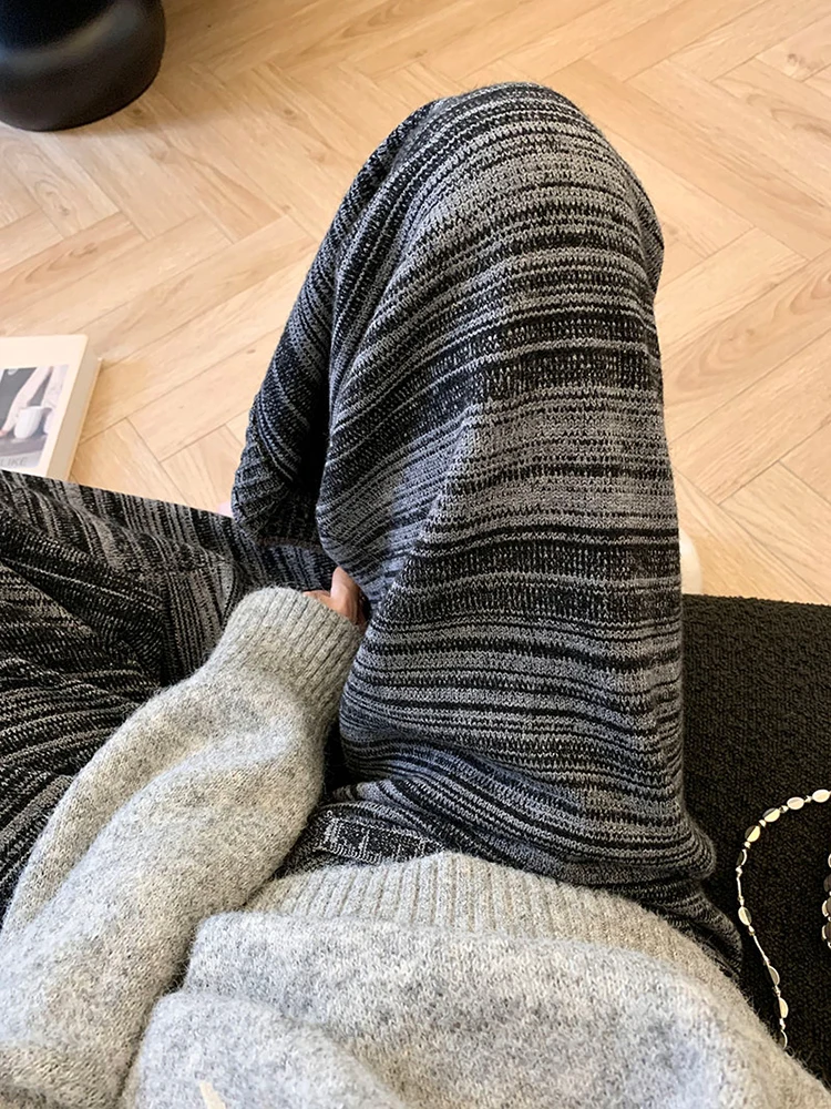 

Женские широкие брюки с высокой талией, драпированные, свободного кроя, в полоску, удобные повседневные брюки, осенне-зимняя мода в корейском стиле