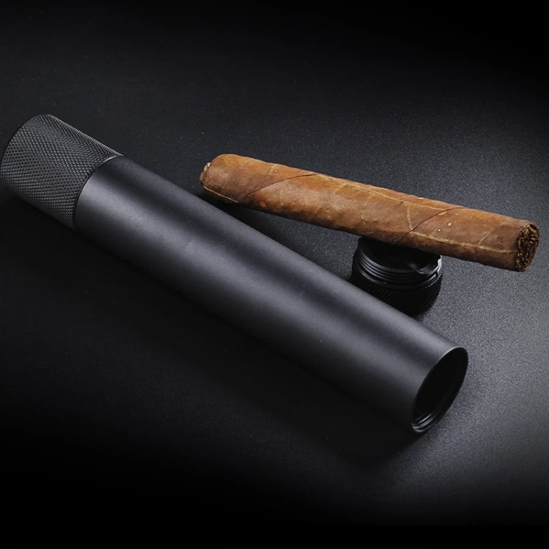 Black Zinc alloy Big Size Humidor Cigar Tube Storage Moisture-proof Cigar Case Smoking Accessories