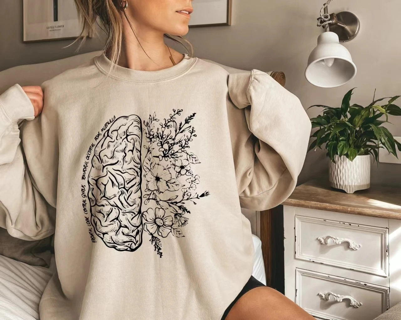 Frontal Lobe Gentral Gruns From Foral Occirtal Slogan Women Sweatshirt Brain Tissue Flowers Print Outdoor Trend Trip Female Tops