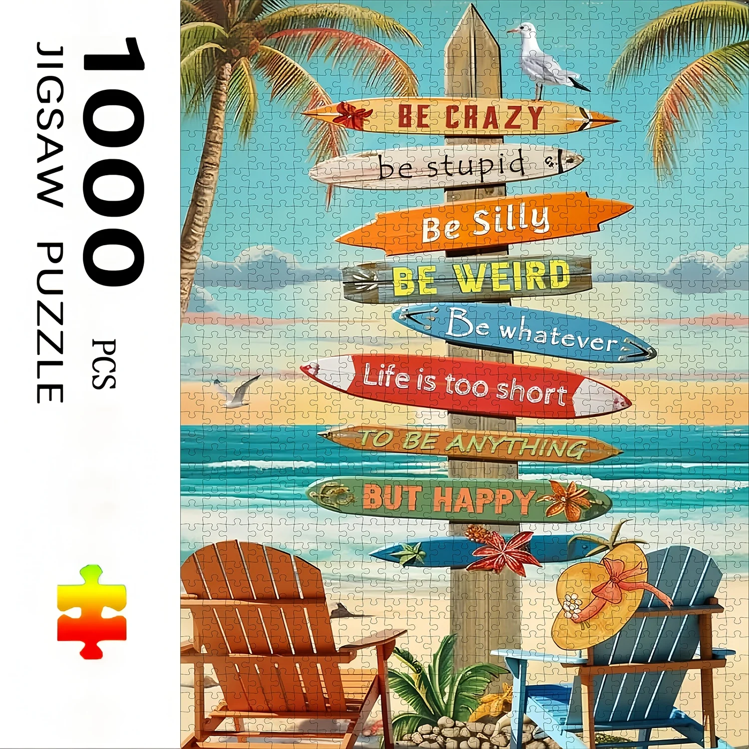 Tropical Beach Quote Puzzle – Fun Surfboard Signs & Ocean View, Multiple Sizes, Perfect for Adults & Home Wall Art