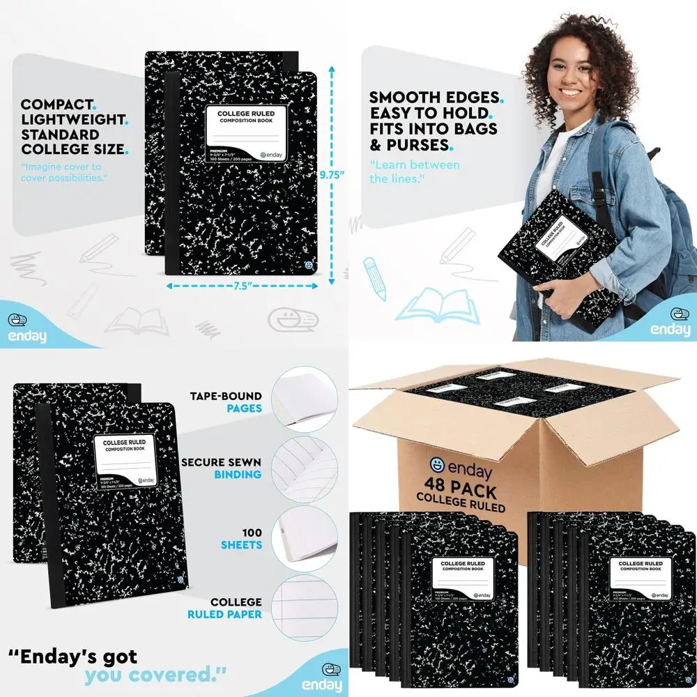 

48-Pack Marble-Covered College Ruled Composition Notebooks, 100-Sheets, Ideal for Bulk School and Office Use