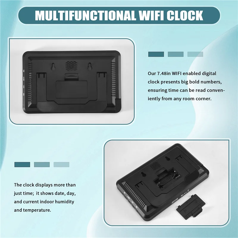ABWR-Digital Clock Wifi Clock Extra Large Letters, Temperature And Humidity, Calendar, Week, 4-Level Brightness