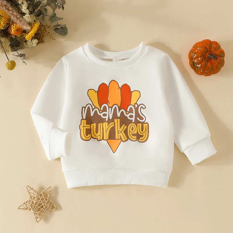 

2023-08-03 Lioraitiin 0-3Y Toddler Kids Baby Boys Girls Thanksgiving Sweatshirts Clothes Turkey Letter Print Pullover Sweatshirt