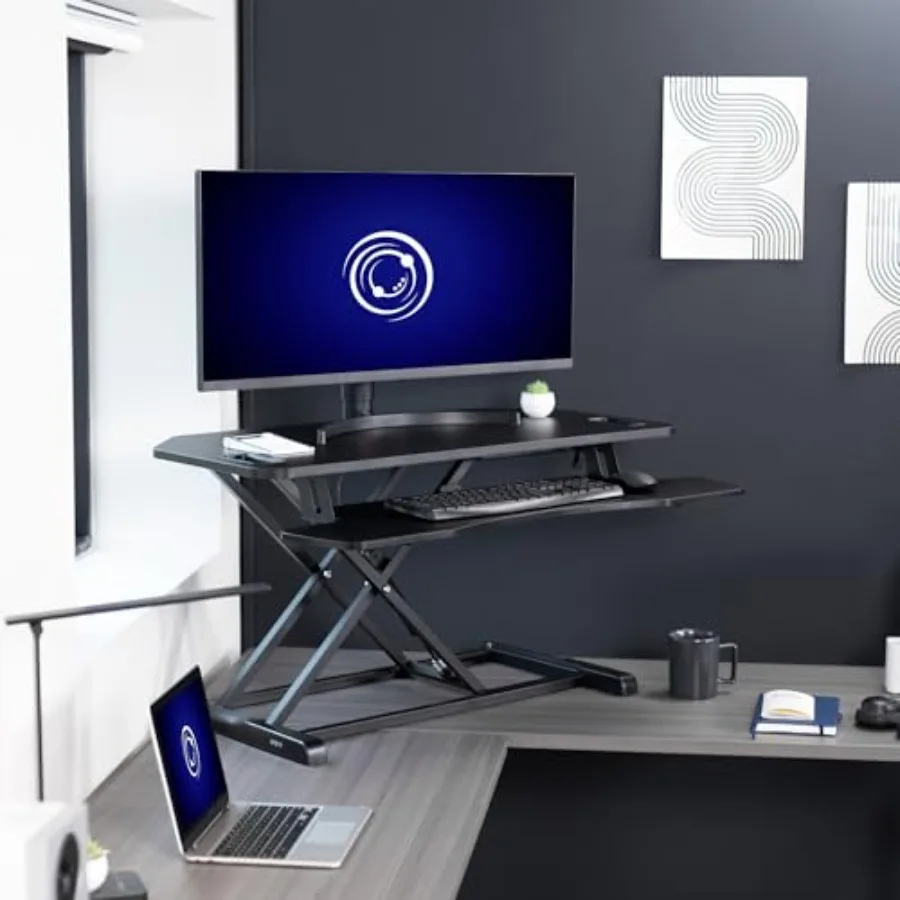 Black 38 in Corner Standing Desk Converter, DESK-V000KL