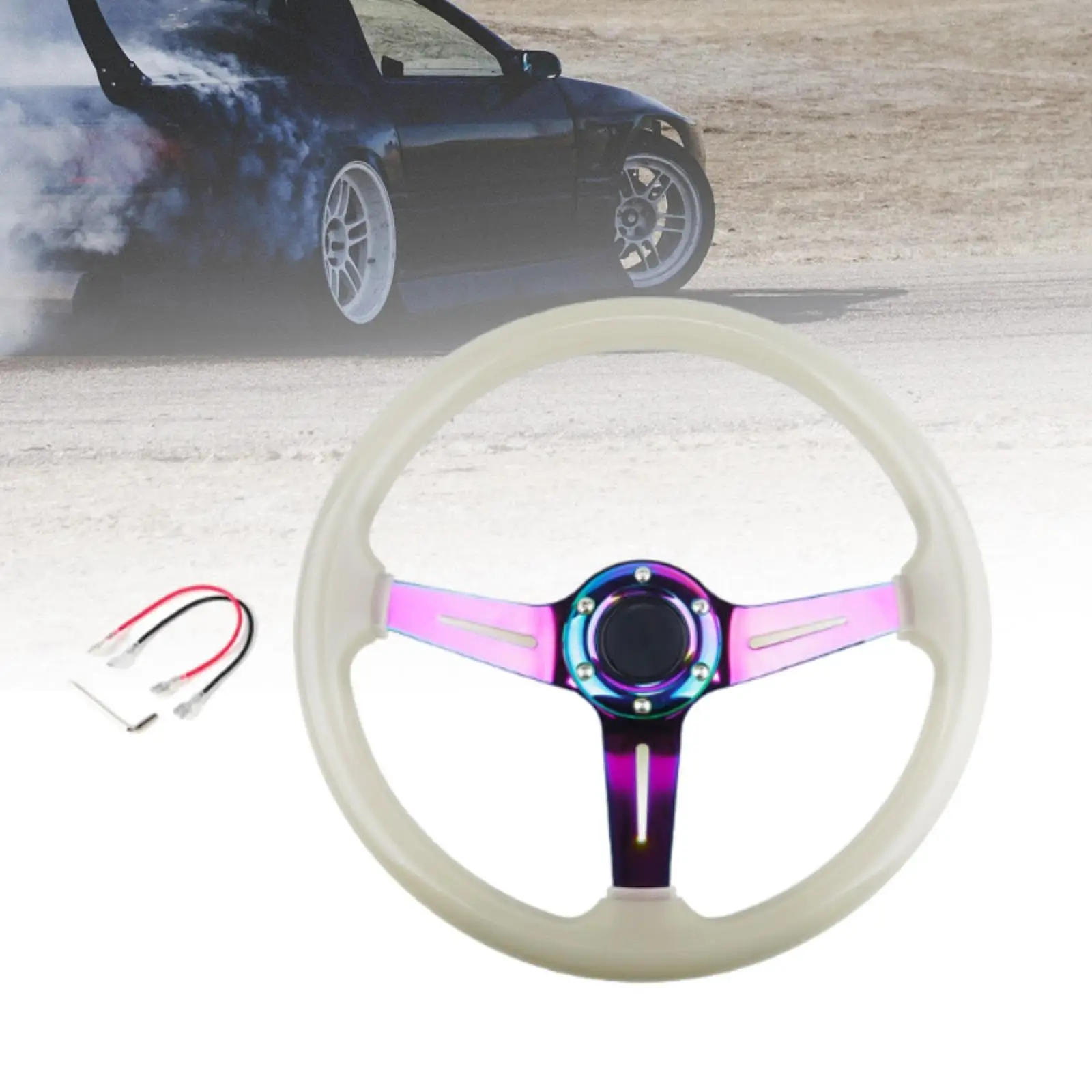 

Generic 34cm Race Steering Wheel Luminous Effect Sturdy Simple Installation Replace Parts Car Modified Accessories Acrylic Frame